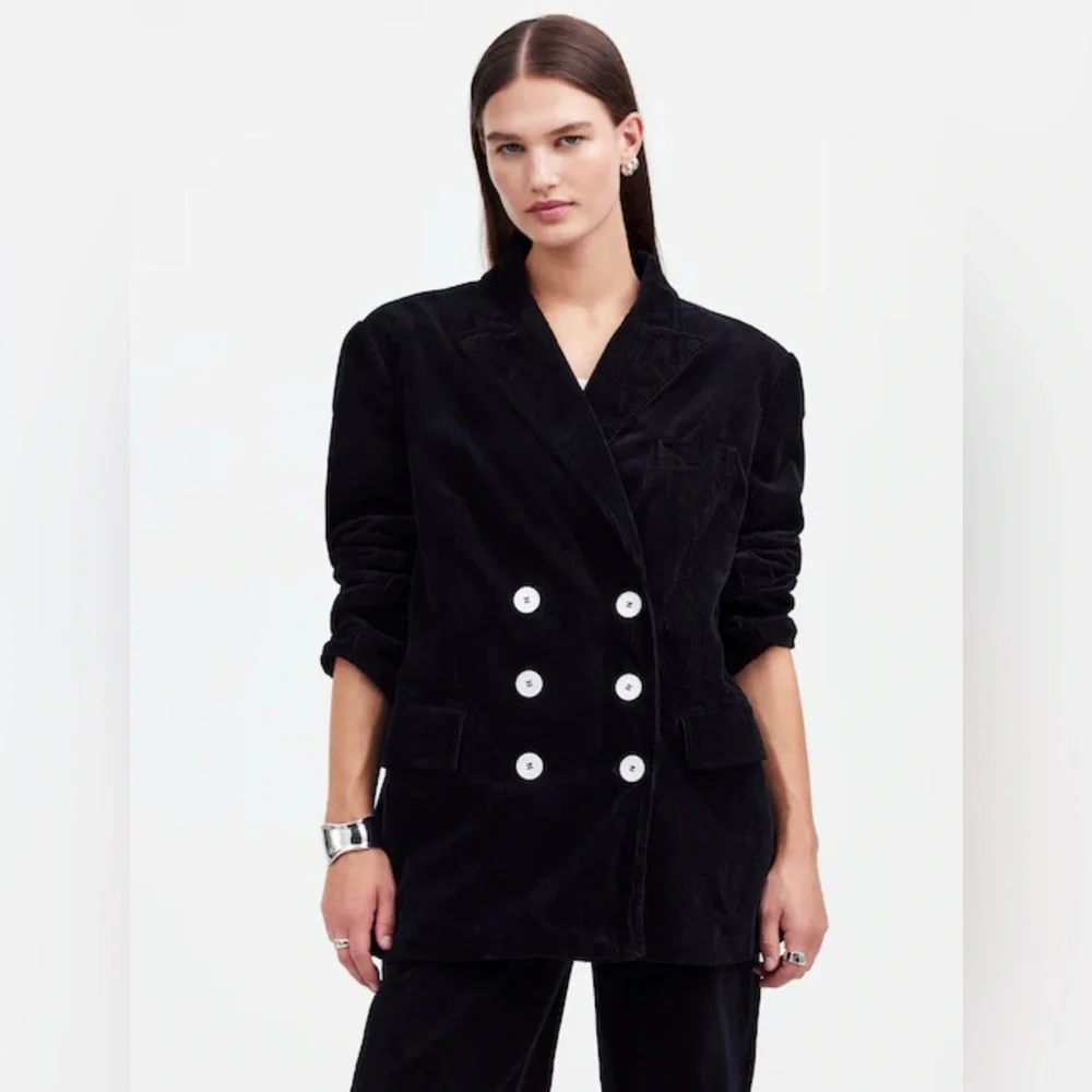 Alexa Chung x Madewell Black Double-Breasted Blazer in Corduroy Oversized Sz. 4 - Picture 1 of 8